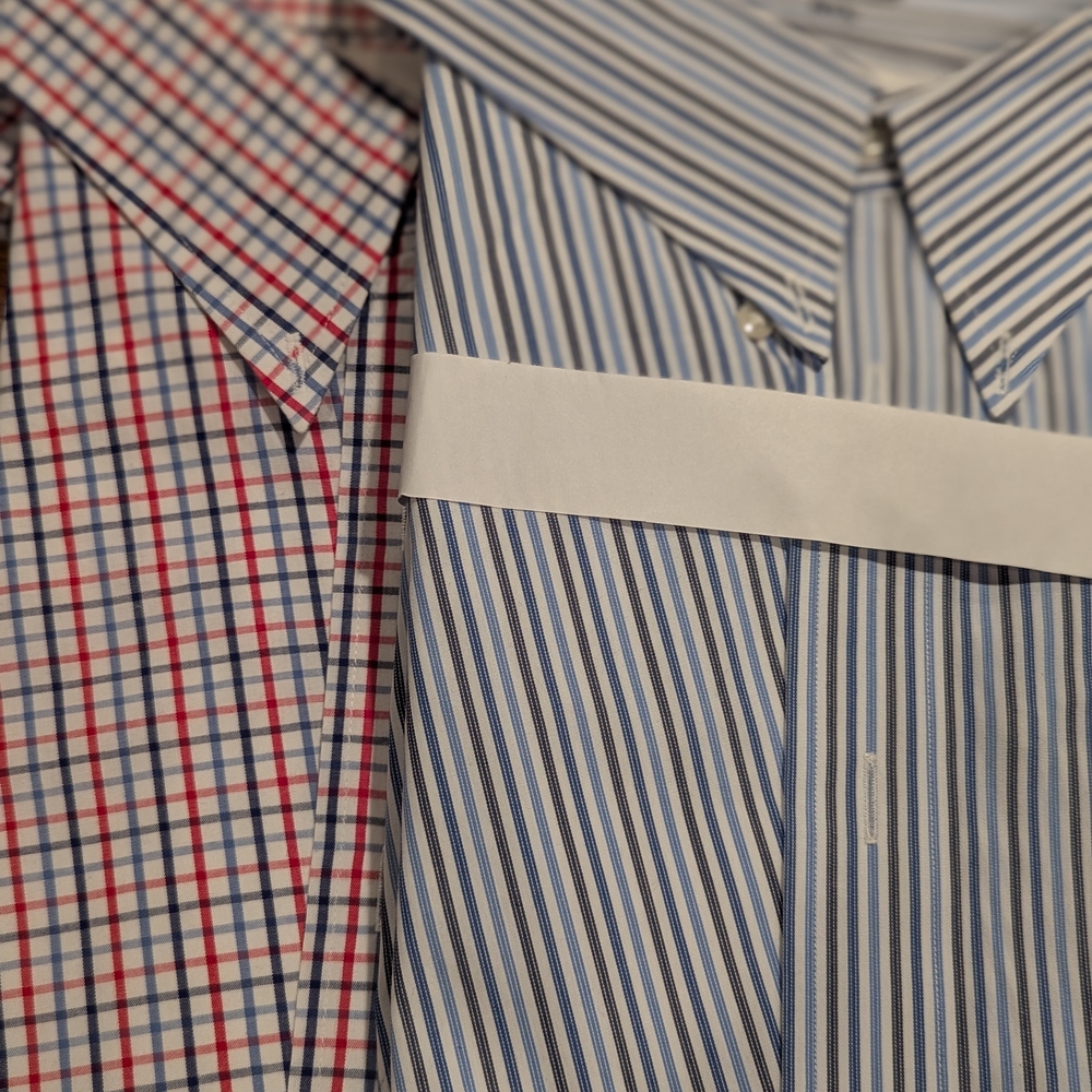 Paul Fredrick/Abrams XXL  Blue and Red Checkered and Striped Shirts. Dry Cleaned